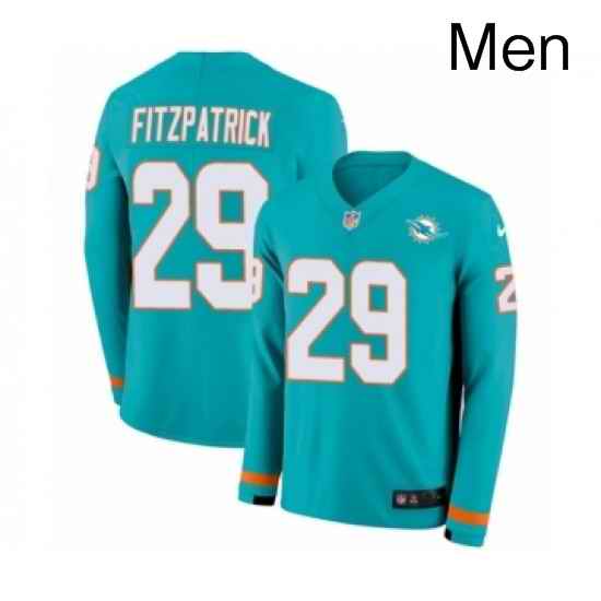 Mens Nike Miami Dolphins 29 Minkah Fitzpatrick Limited Aqua Therma Long Sleeve NFL Jersey